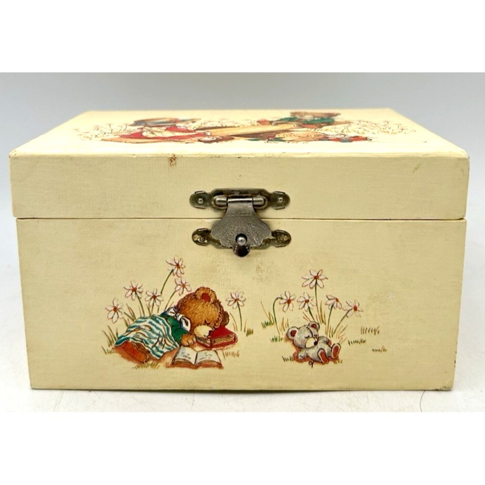 Wal-Mart Musical Jewelry Box With Ballerina Blue Lined Teddy Bear Illustration